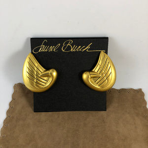 Laurel Burch Enameled Clip On Earrings Golden Swan